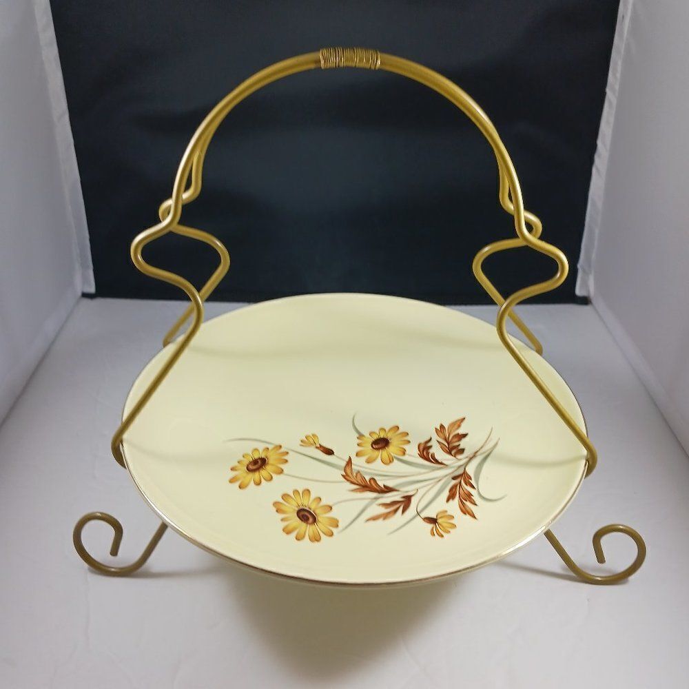 Vintage MCM Ceramic Cupcake Plate with Metal Handle